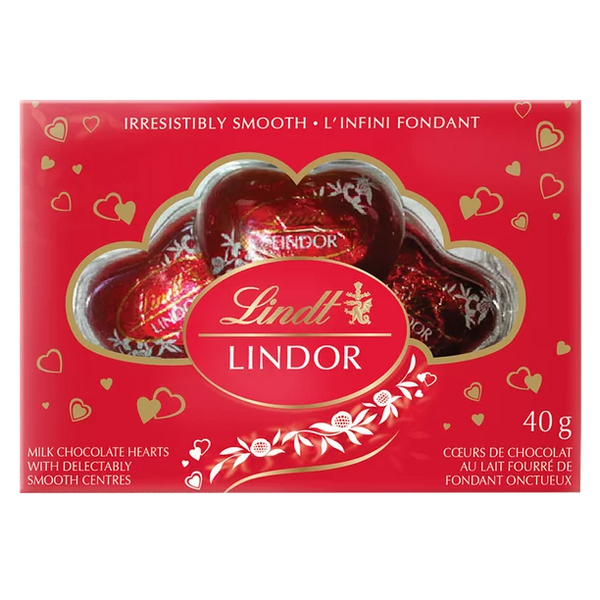 Lindor Valentine Heart Milk Chocolate 3Pk 40g.