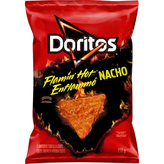Doritos Flamin’ Hot* Nacho flavoured Tortilla Chips, 210 g.