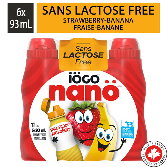 IOGO nano 1% Lactose Free Strawberry-Banana Drinkable Yogurt, 6x93ML