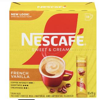 French Vanilla Flavoured Instant Coffee Mix Packets, Sweet & Creamy 18X19g