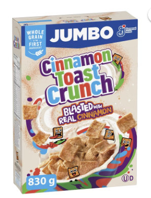 General Mills Cinnamon Toast Crunch Breakfast Cereal, Jumbo Size, Whole Grains
