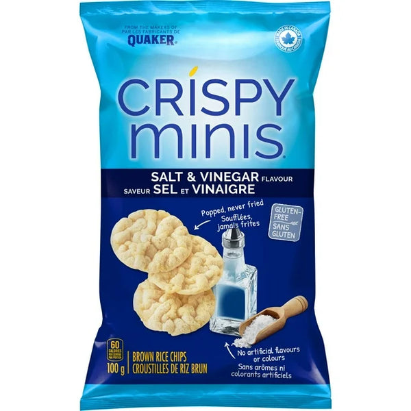 Quaker Crispy Minis Brown Rice Chips Salt & Vinegar, 100g