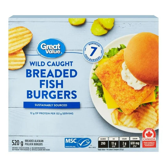 Great Value Breaded Fish Burgers, 520 g