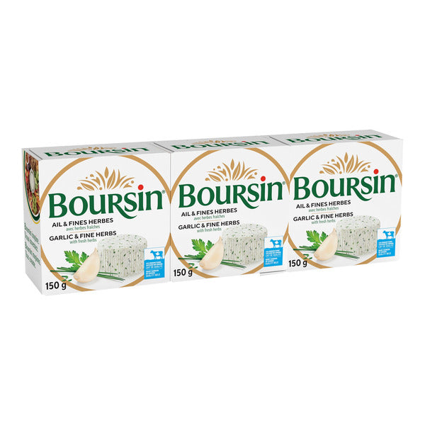 Boursin Garlic & Fine Herbs, 3 x 150 g