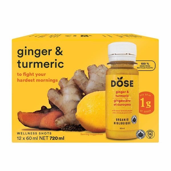 Dose Organic Ginger & Turmeric Wellness Shots, 12 x 60 ml