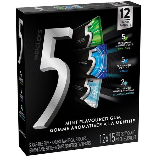 Wrigley 5 Sugar-Free Chewing Gum Variety Pack 12 ct