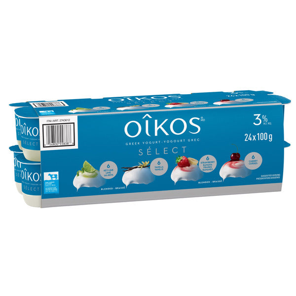 Oikos Greek Yogurt 3% Assorted Flavours Variety Pack, 24 x 100 g