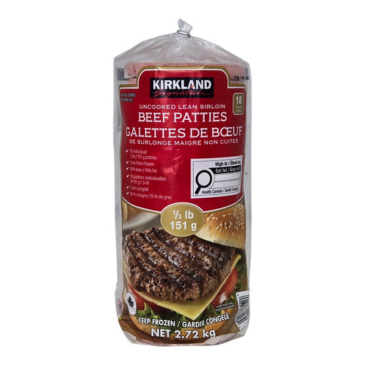 Kirkland Signature Frozen Lean Sirloin Ground Beef Patties 18 × 151 g
