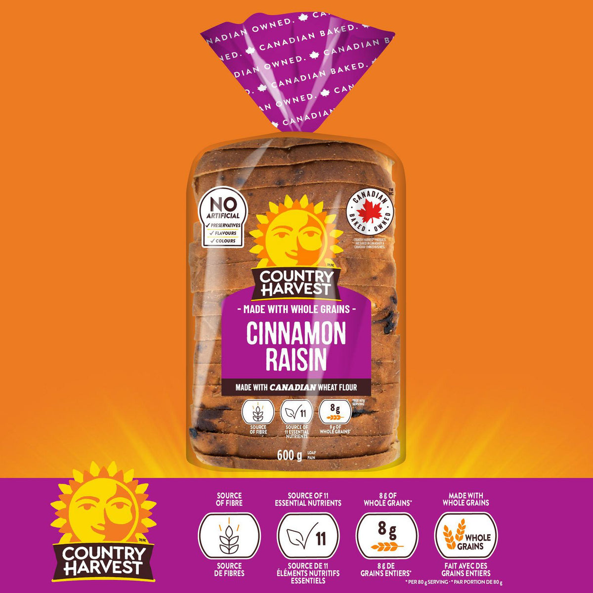 Country Harvest Cinnamon Raisin Bread, 600 g