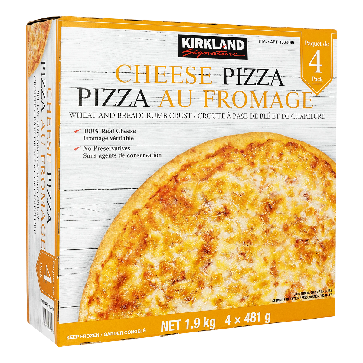 Kirkland Signature Frozen Cheese Pizza, 4 × 481 g
