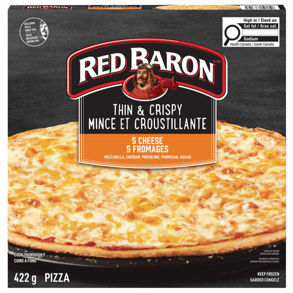 Red Baron Thin & Crispy Crust Five Cheese Frozen Pizza, 442 g
