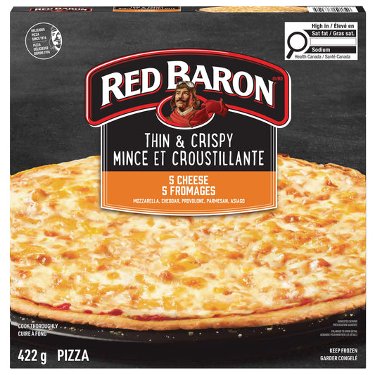 Red Baron Thin & Crispy Crust Five Cheese Frozen Pizza, 442 g