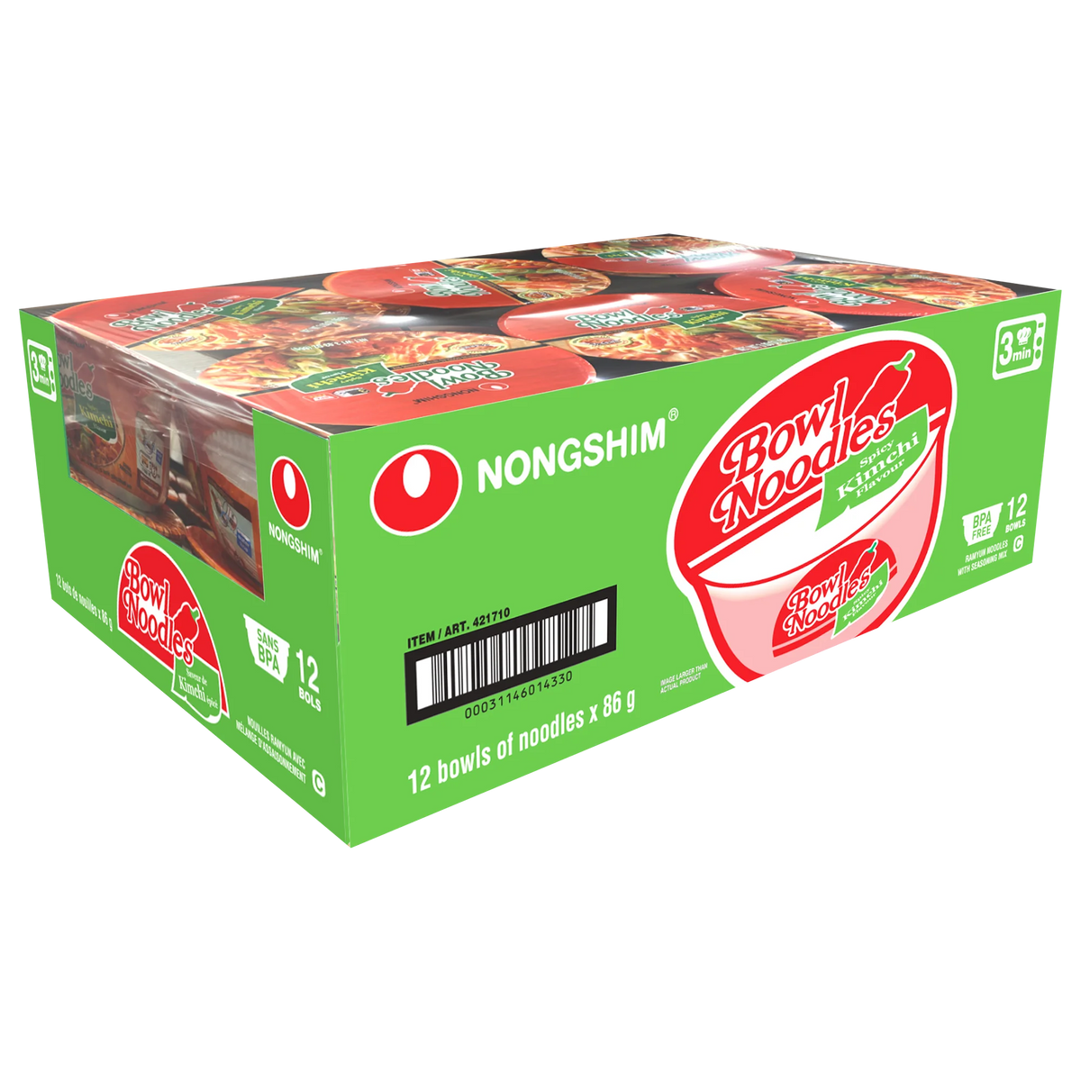 Nongshim Spicy Kimchi Noodle Soup Bowls, 12 × 86 g