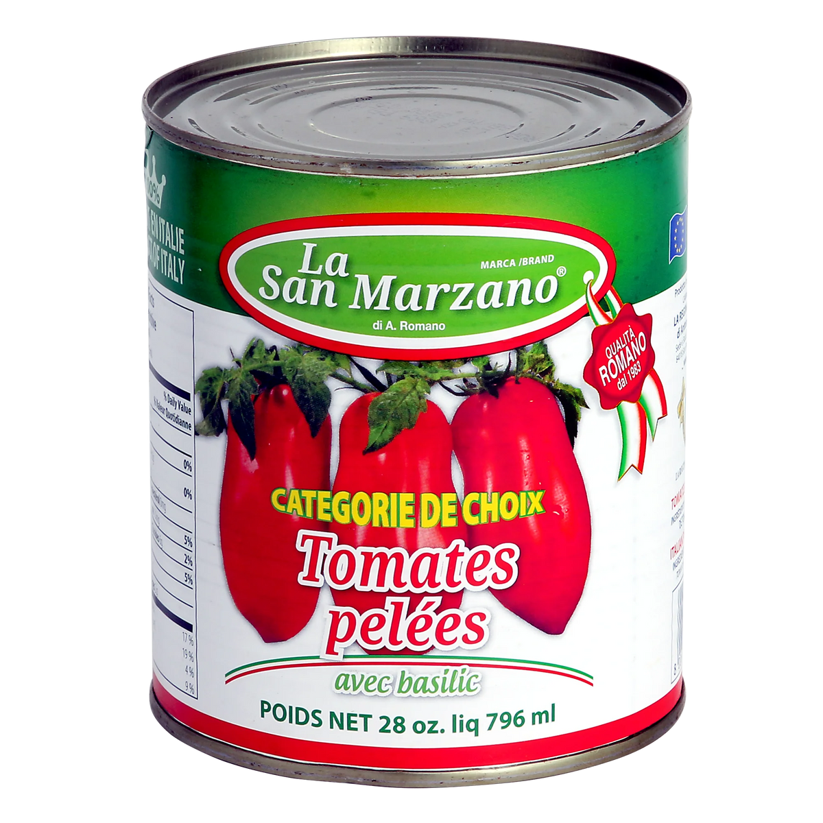La San Marzano Whole Peeled Italian Tomatoes with Basil Leaf, 6 × 796 mL