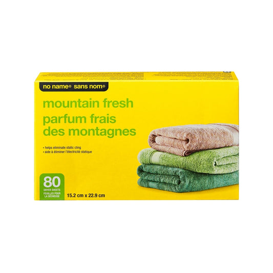 No Name Mountain Fresh Fabric Softener Sheets, 80 Count, 300 g