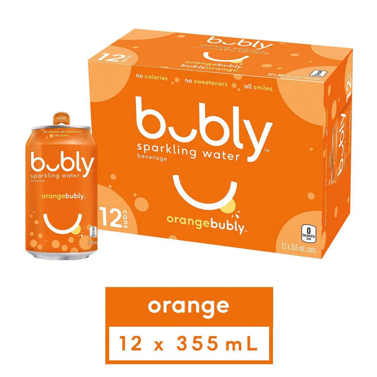 Bubly Orange Sparkling Water Cans, 12 × 355 mL