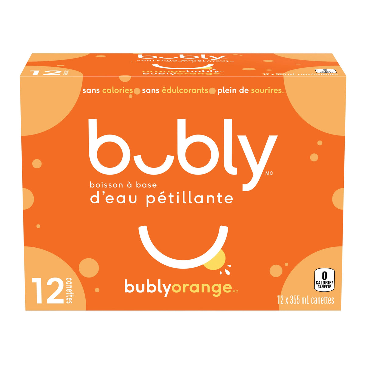 Bubly Orange Sparkling Water Cans, 12 × 355 mL