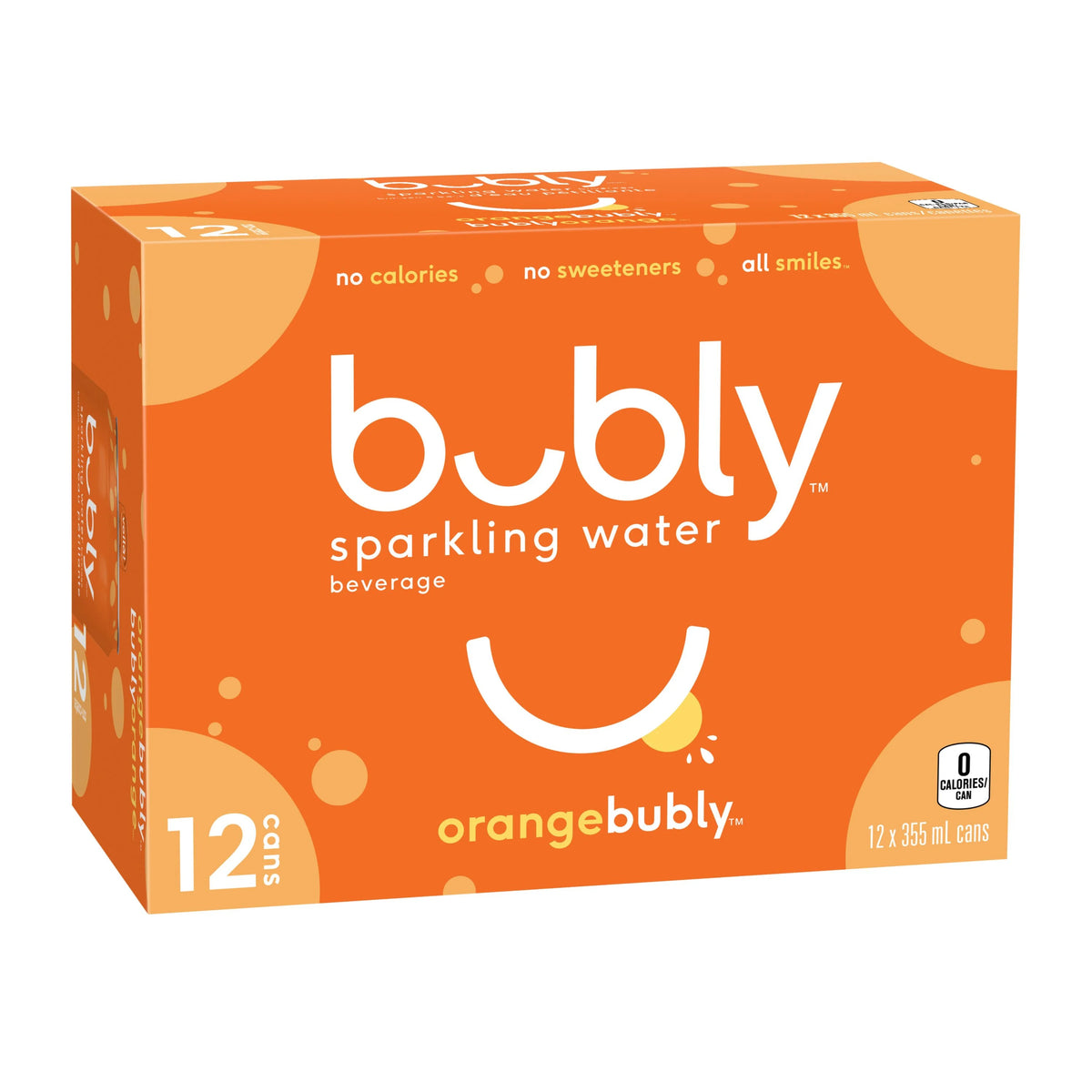 Bubly Orange Sparkling Water Cans, 12 × 355 mL