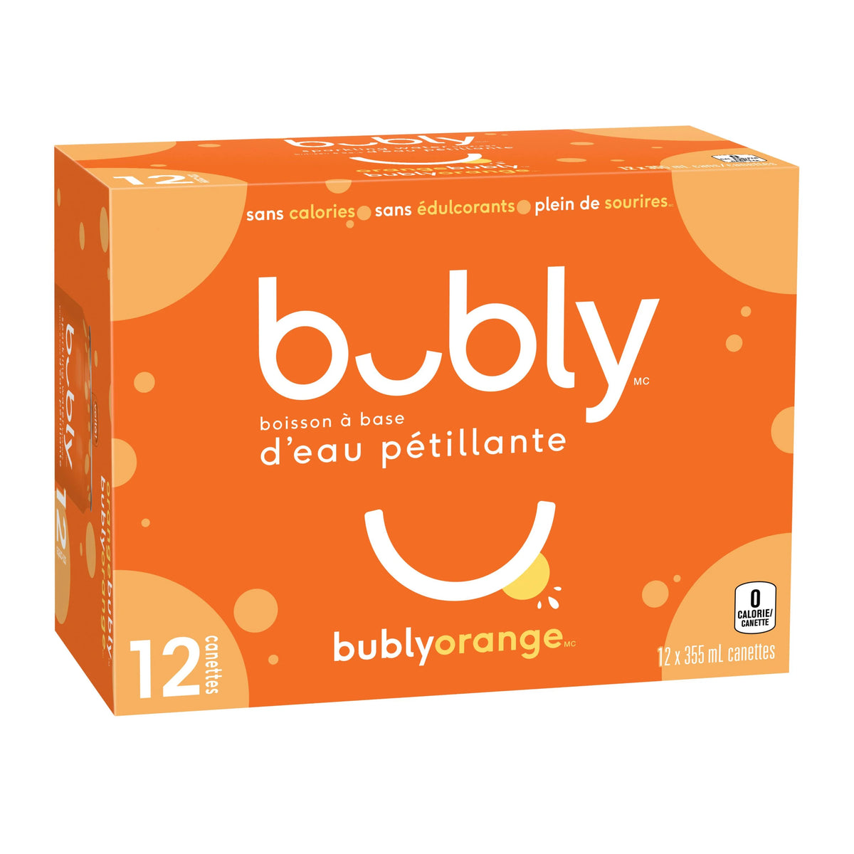 Bubly Orange Sparkling Water Cans, 12 × 355 mL