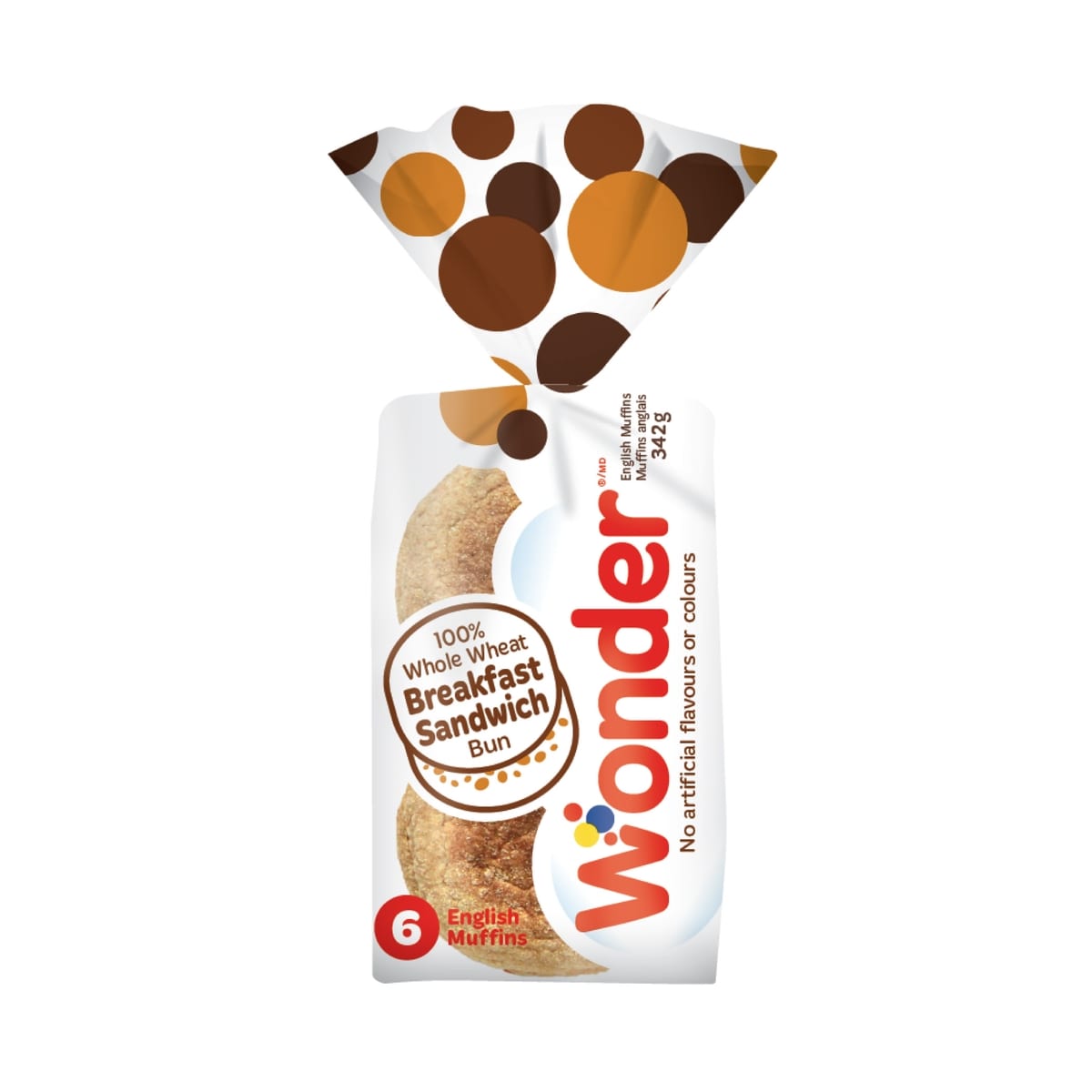 Wonder 100% Whole Wheat English Muffins 6 Pack, 342 g