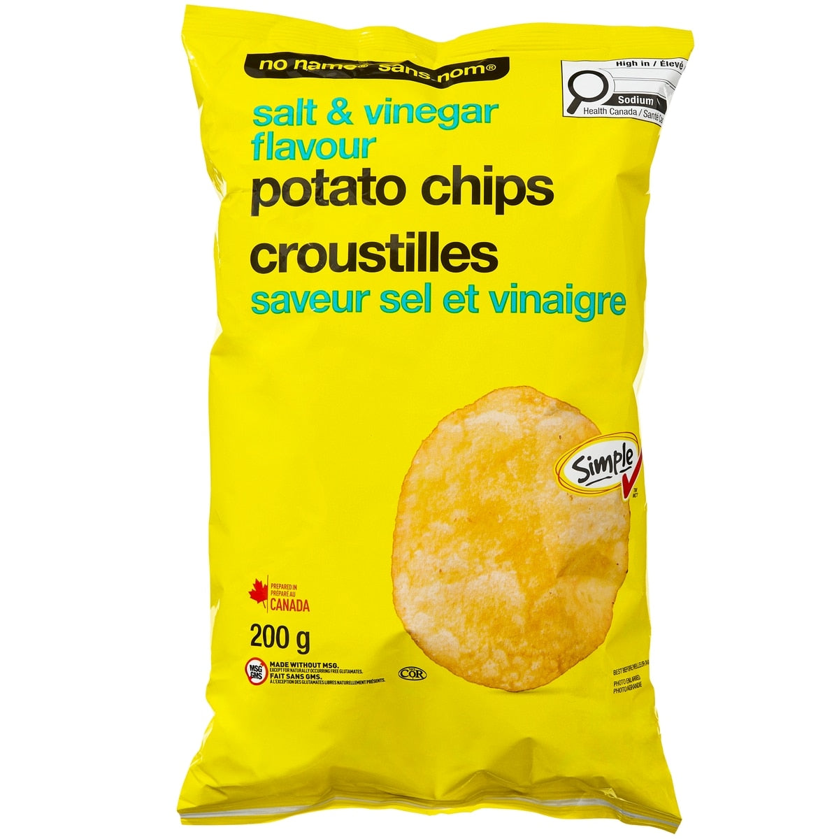No Name Salt & Vinegar Flavour Potato Chips, 200 g
