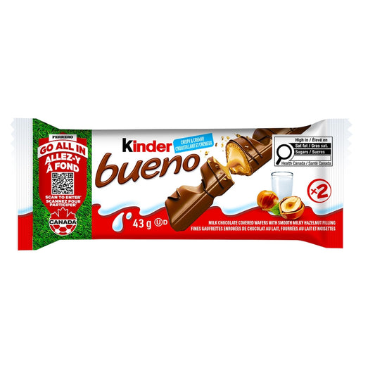 Kinder Bueno Milk Chocolate Covered Crispy Wafer Bars With Hazelnut Cream, 2 Bars, 43 g