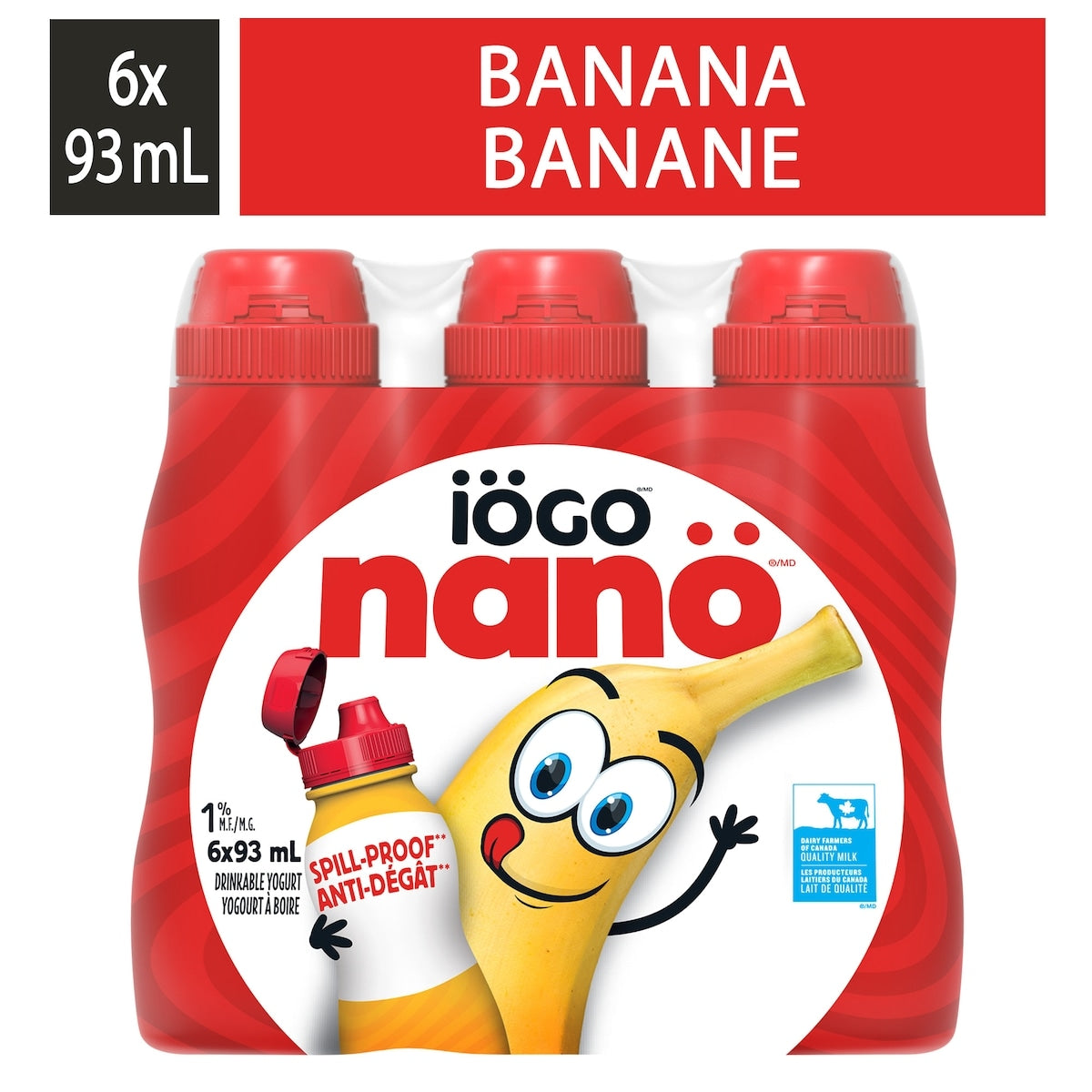 iÖGO nanö Banana Drinkable Yogourt 1%, 6 × 93 mL