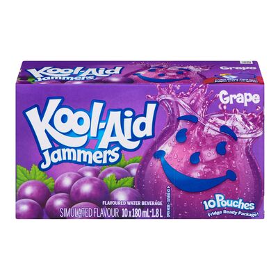 Kool Aid Jammers Grape Flavoured Juice Pouches, 10 × 180 mL