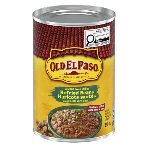 Old El Paso Refried Beans with Mild Green Chilies, 398 mL