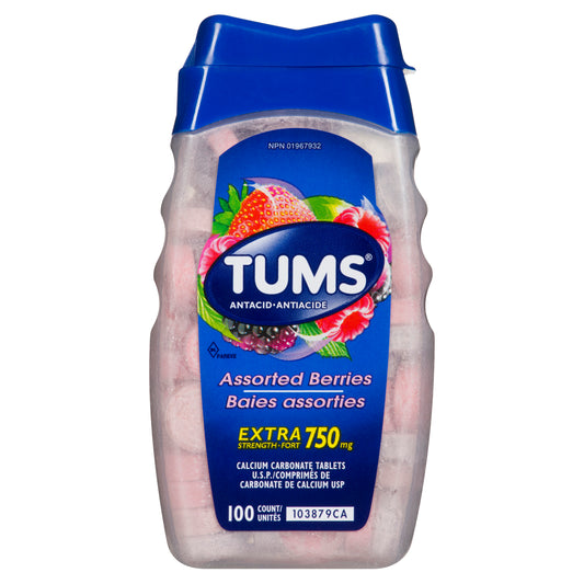 Tums Extra Strength Antacid Assorted Berries 750 mg, 100 count