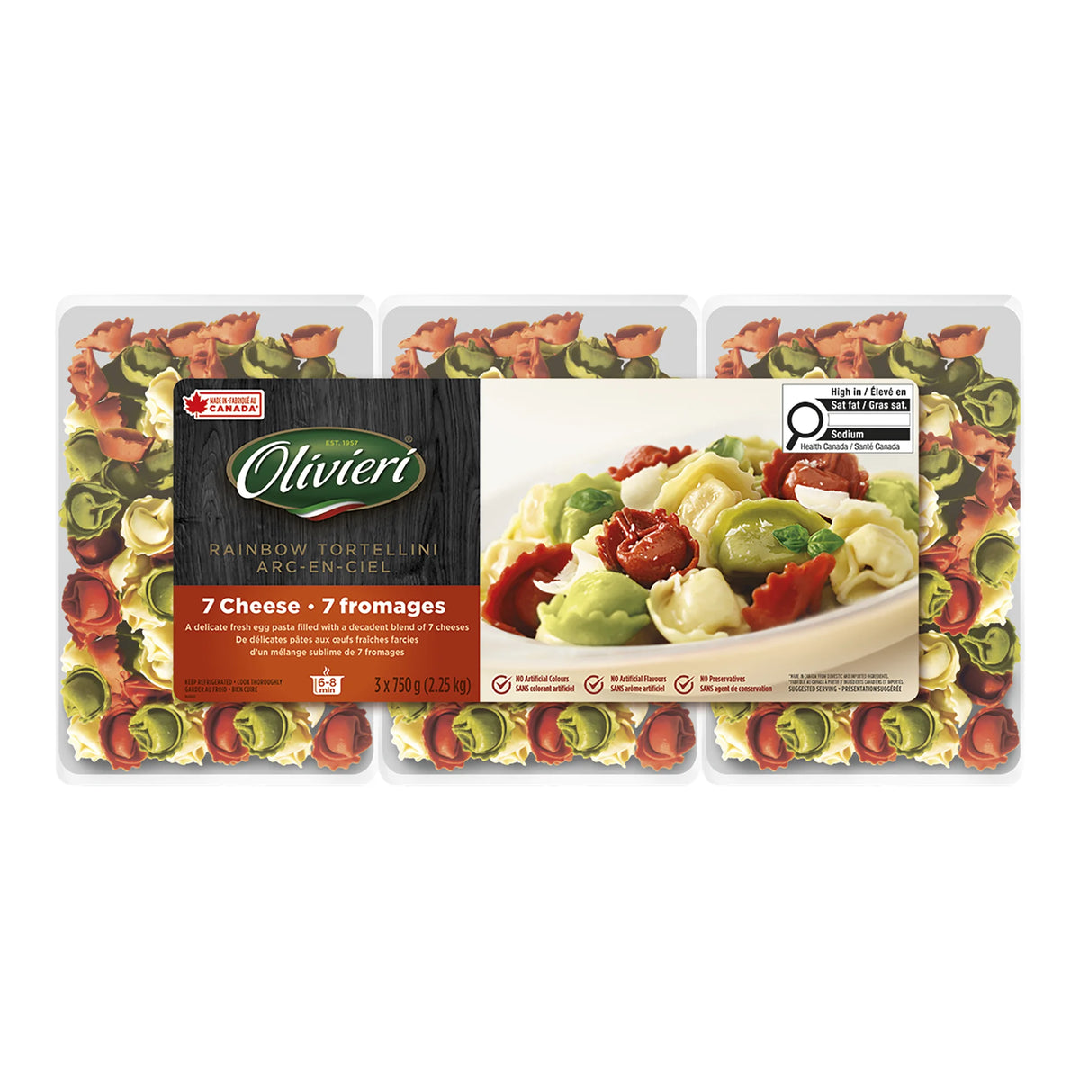 Olivieri 7 Cheese Rainbow Tortellini, 3 × 750 g
