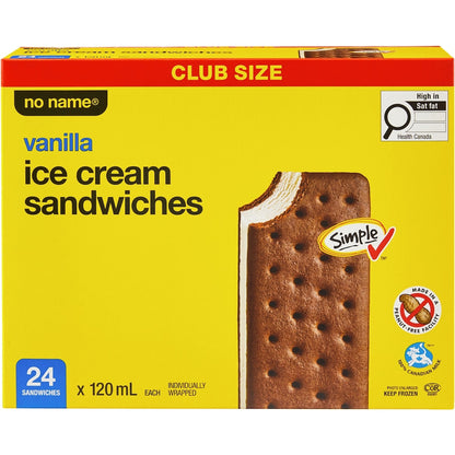 No Name Vanilla Ice Cream Sandwiches, 24 × 120 mL