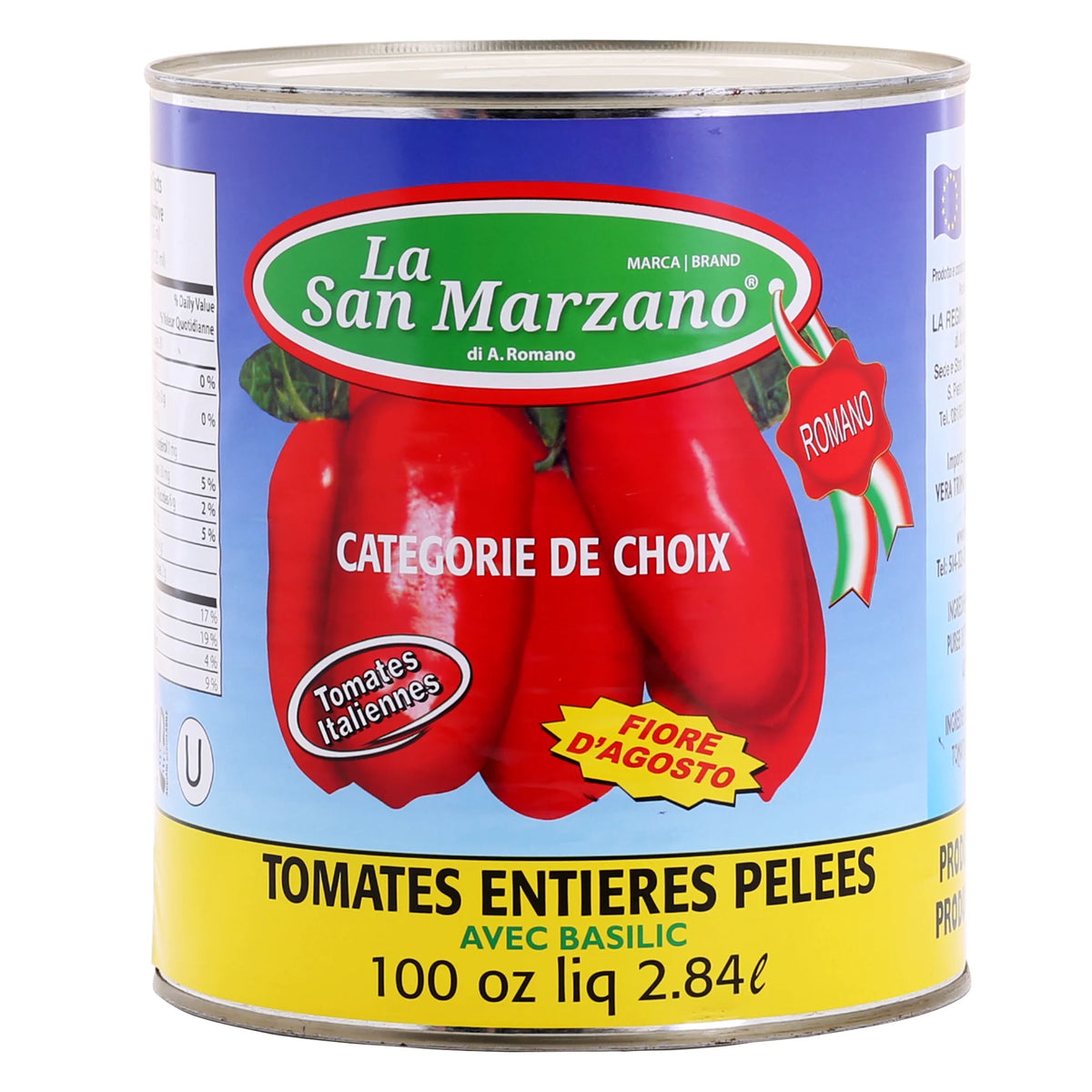 La San Marzano Italian Whole Peeled Tomatoes with Basil Leaf, 2.84 L
