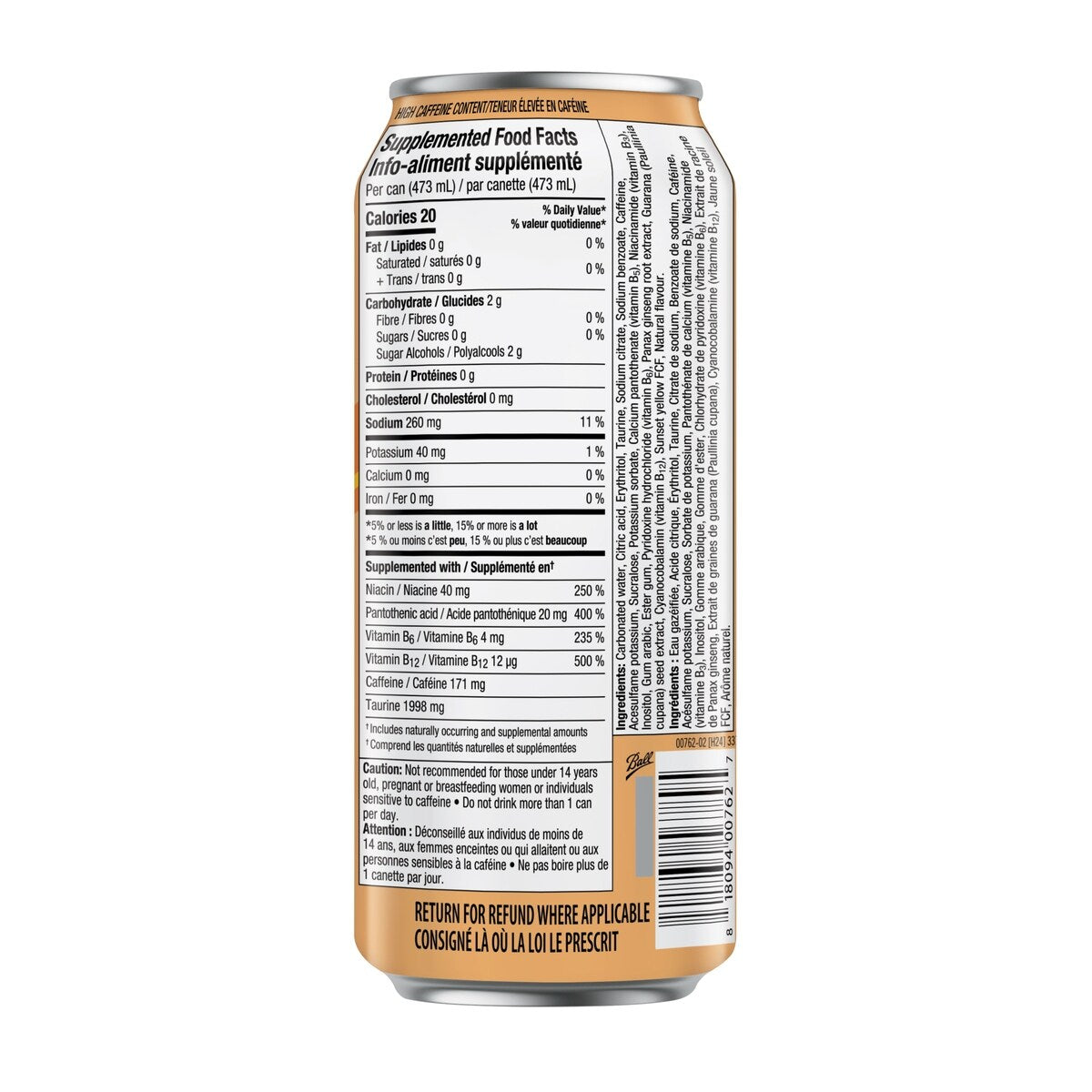 Rockstar Pure Zero Mandarin Orange Energy Drink, 473 mL