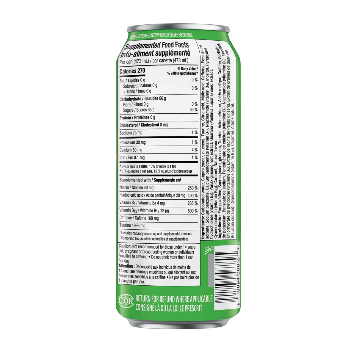Rockstar Revolt Green Apple Energy Drink Can, 473 mL