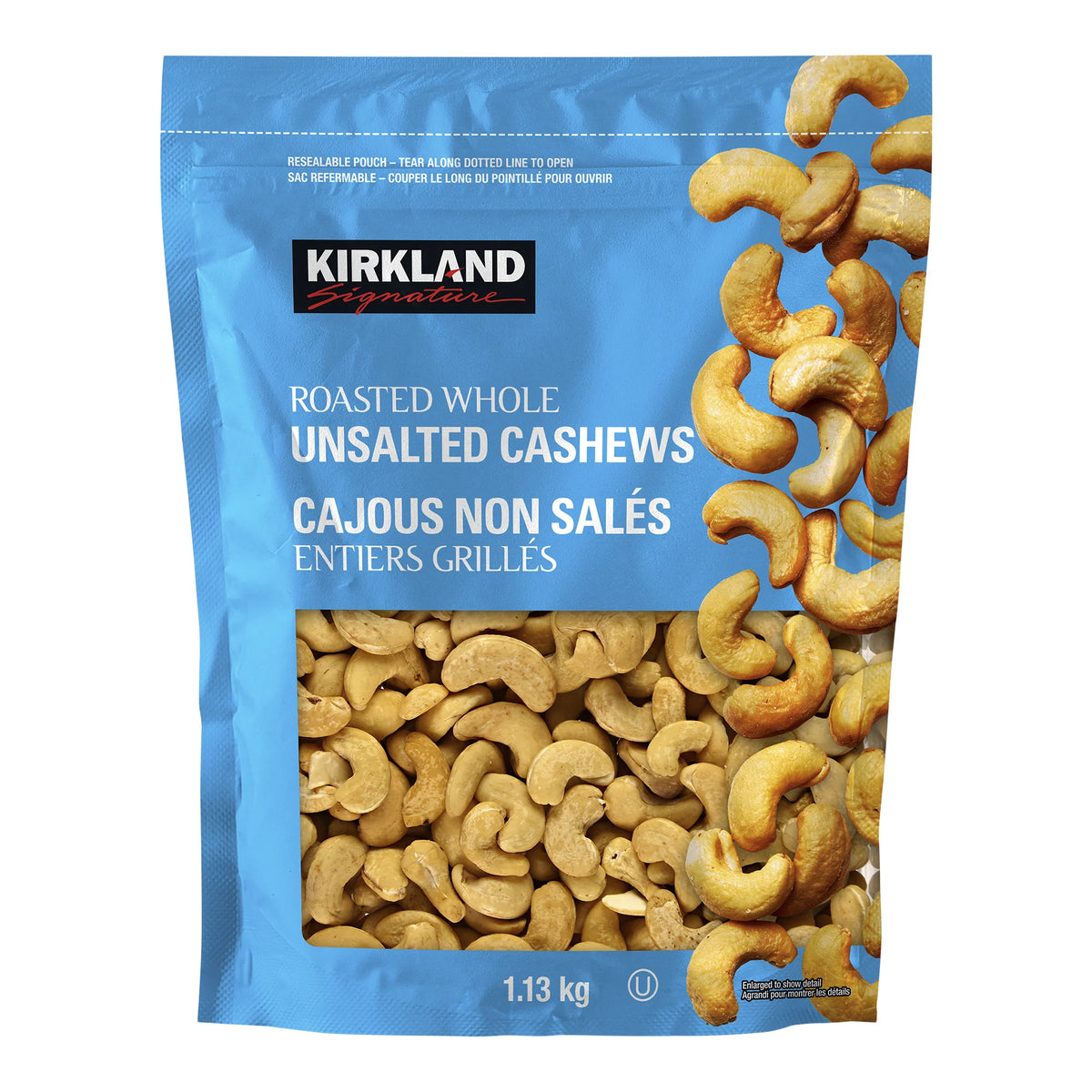 Kirkland Signature Roasted Whole Unsalted Cashews, 1.13 kg