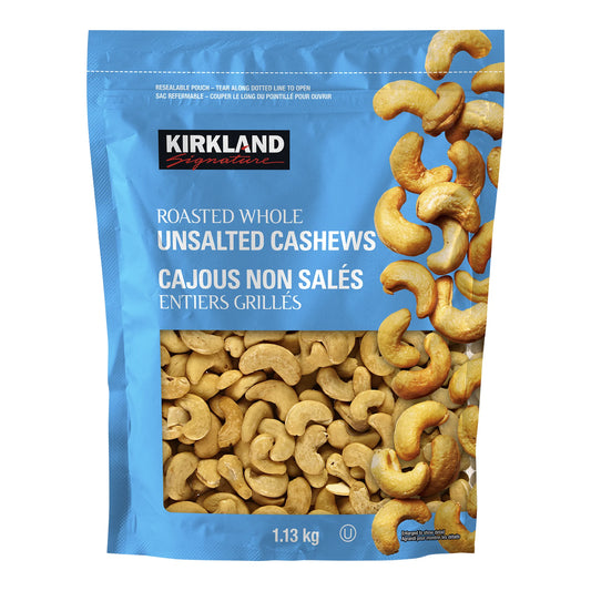 Kirkland Signature Roasted Whole Unsalted Cashews, 1.13 kg