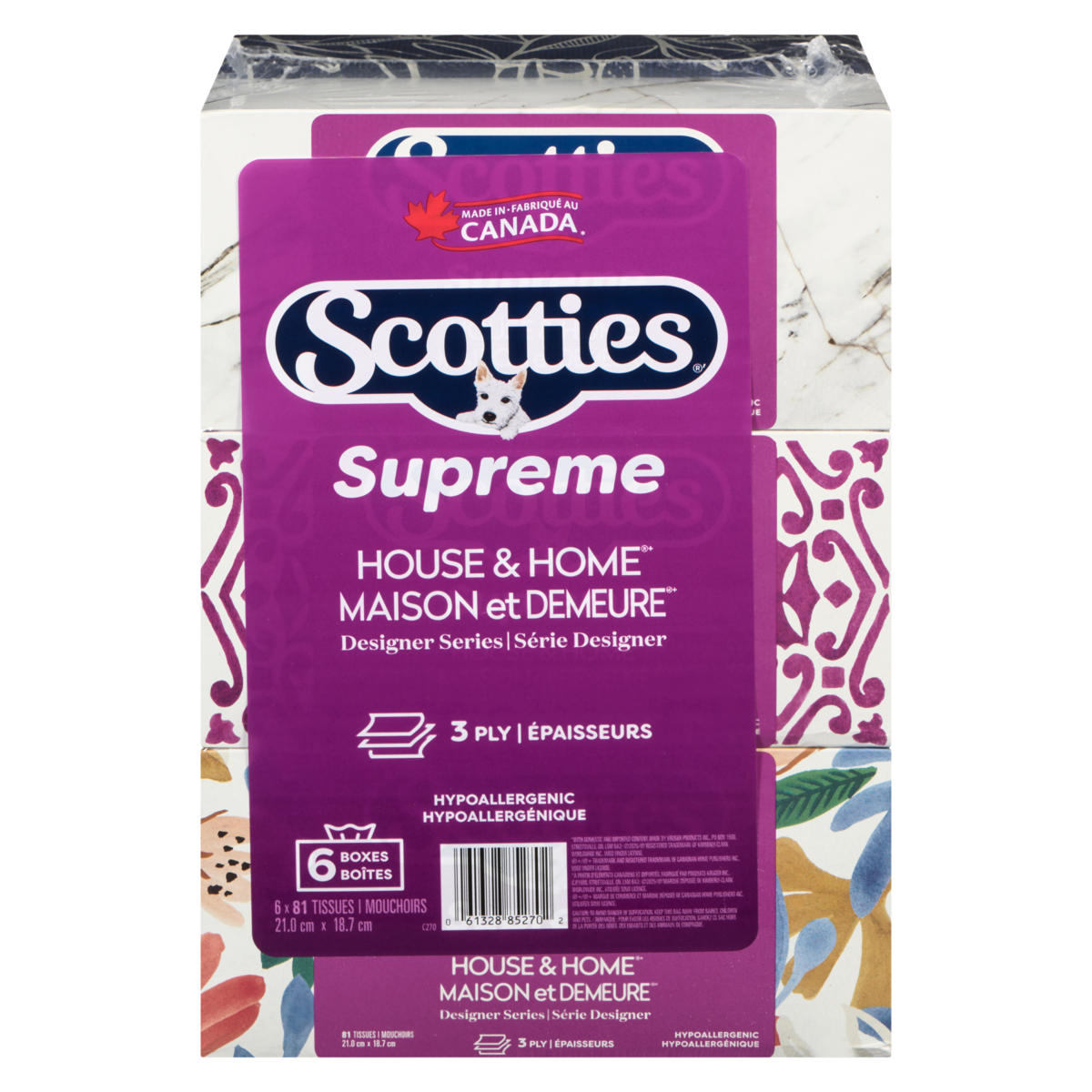 Scotties Supreme White 3-Ply Facial Tissues, 6 count