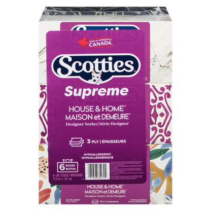 Scotties Supreme White 3-Ply Facial Tissues, 6 count