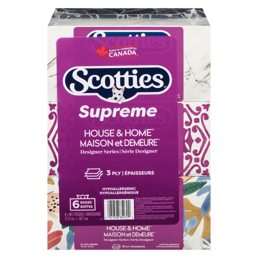 Scotties Supreme White 3-Ply Facial Tissues, 6 count