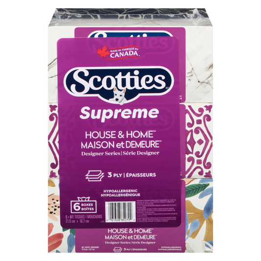 Scotties Supreme White 3-Ply Facial Tissues, 6 count