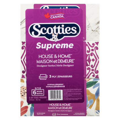 Scotties Supreme White 3-Ply Facial Tissues, 6 count
