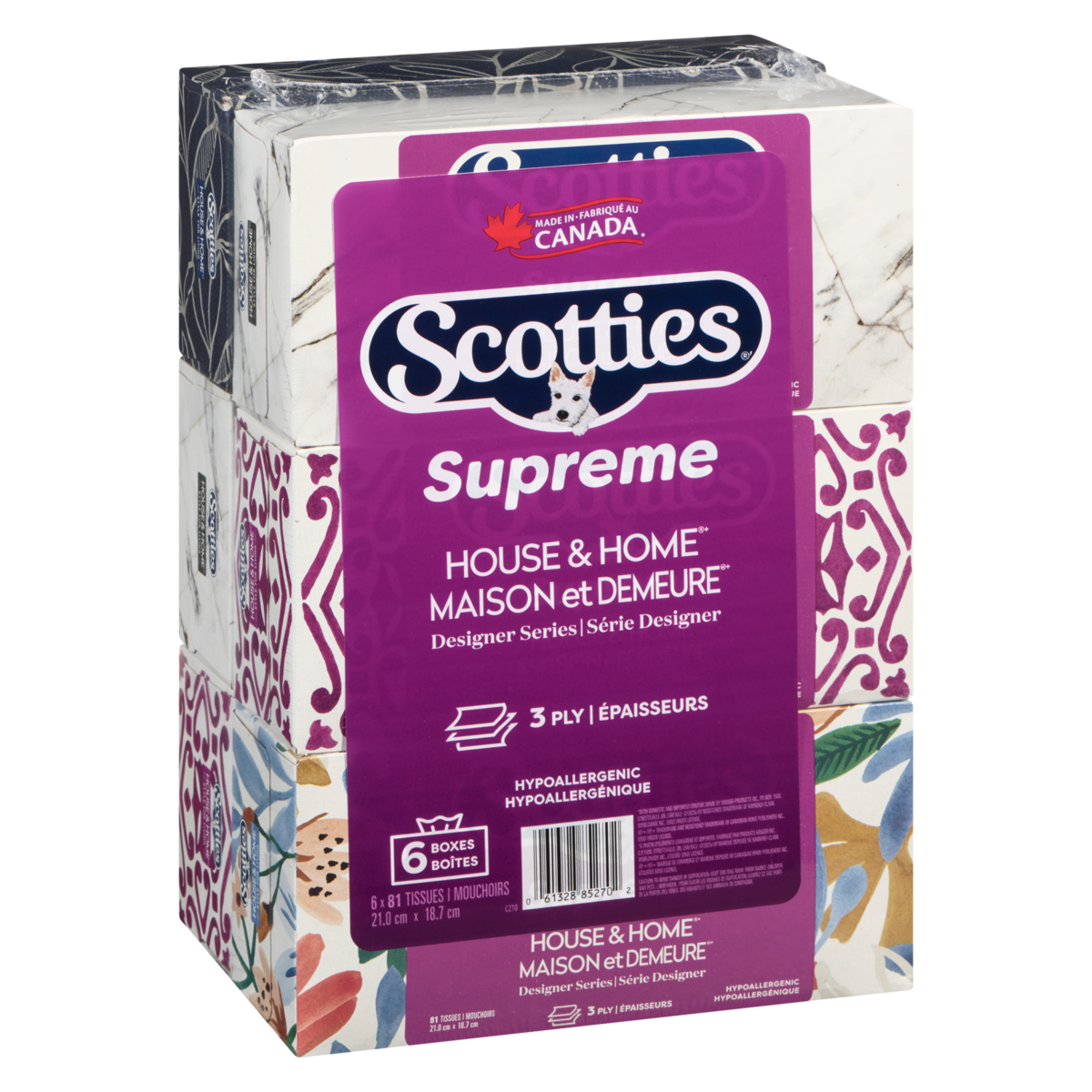 Scotties Supreme White 3-Ply Facial Tissues, 6 count