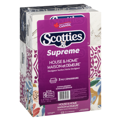 Scotties Supreme White 3-Ply Facial Tissues, 6 count