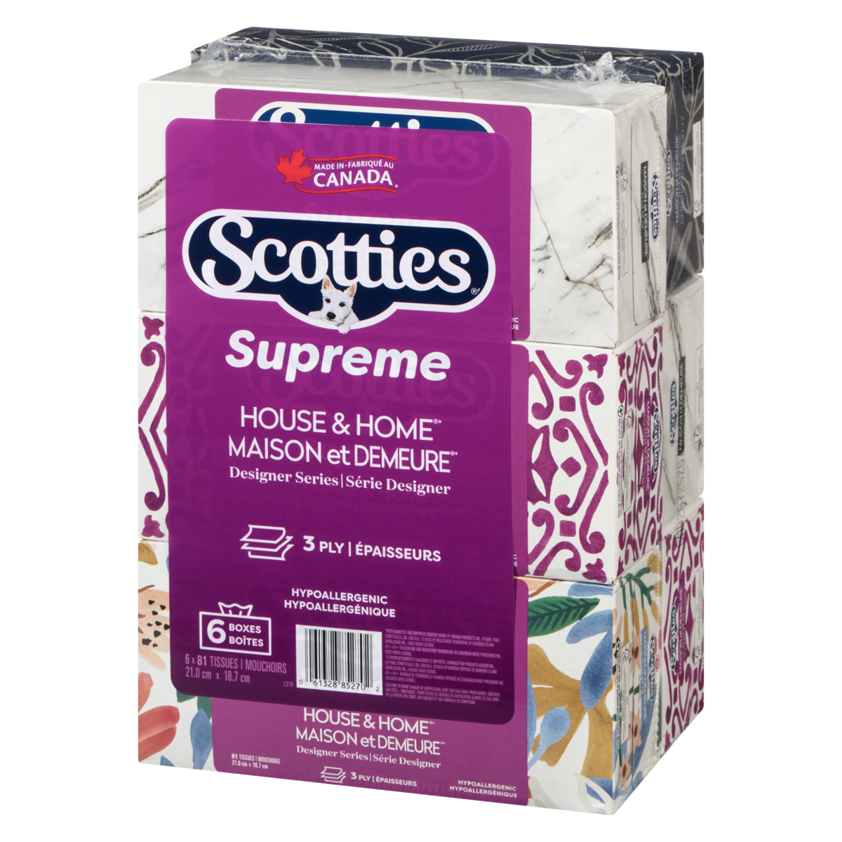Scotties Supreme White 3-Ply Facial Tissues, 6 count