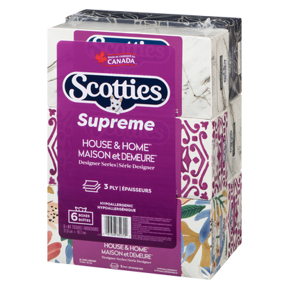 Scotties Supreme White 3-Ply Facial Tissues, 6 count