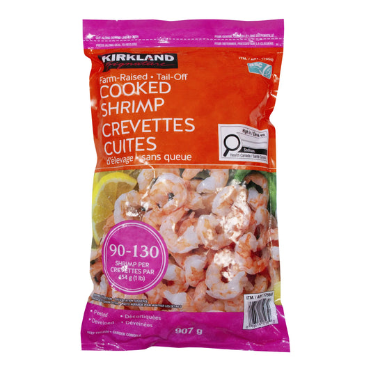 Kirkland Signature Frozen 90-130 Tail-off Cooked Shrimp, 907 g