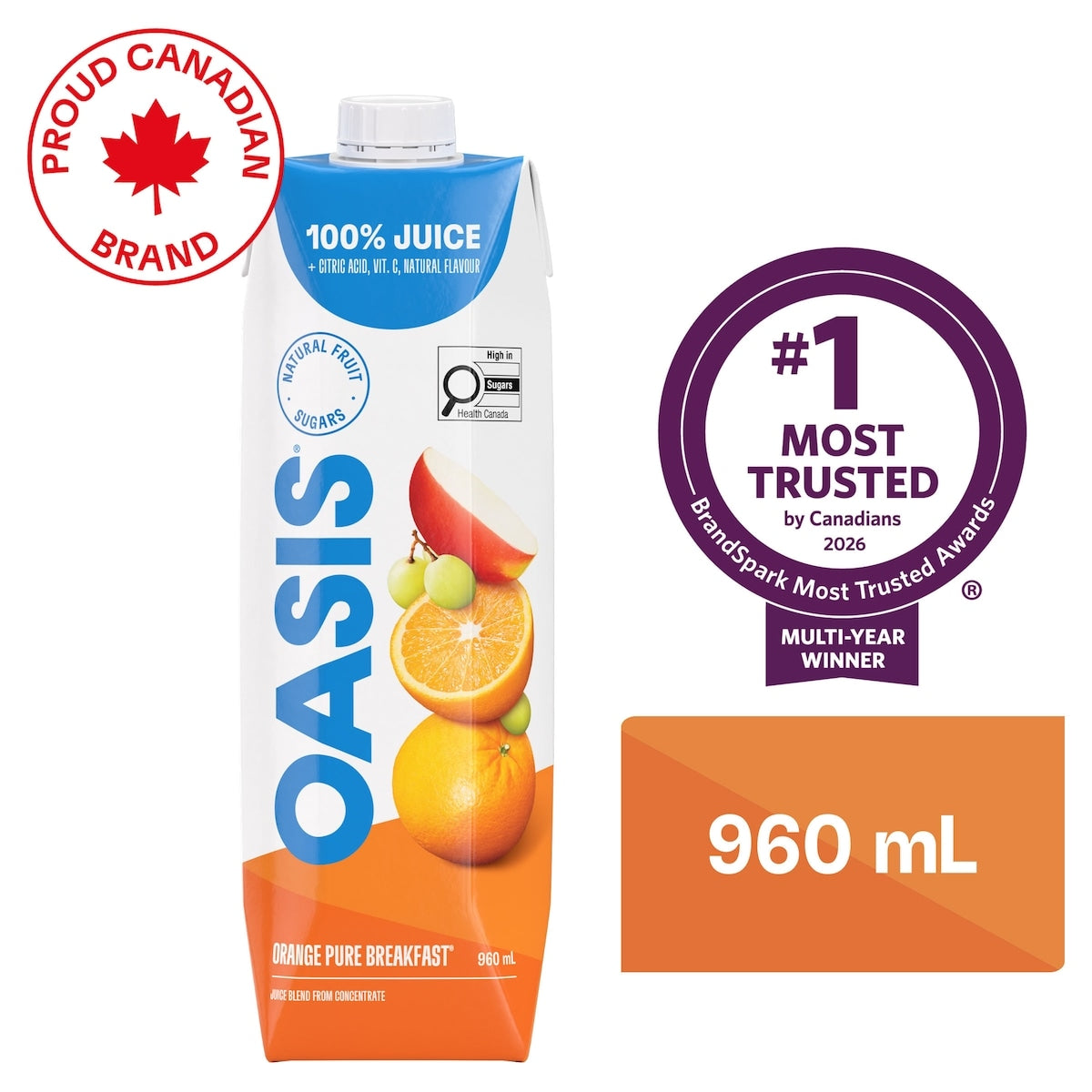 Oasis Orange Pure Breakfast Juice, 960 mL