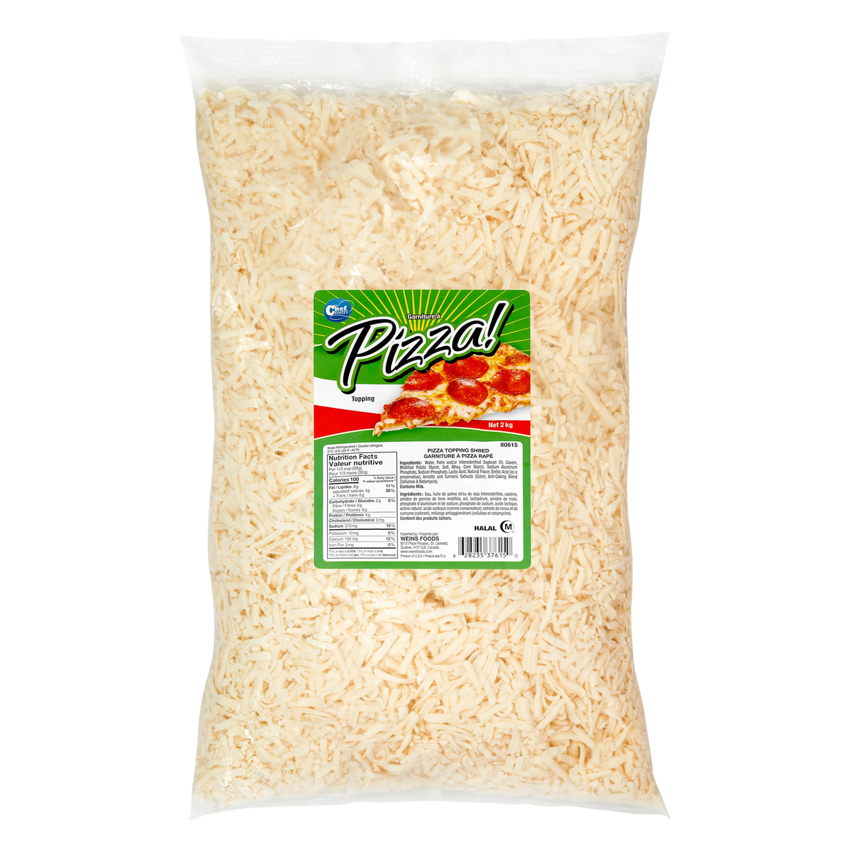 Chef Nutri Italian-Style 100% Analogue Pizza Topping Shred, 2 kg