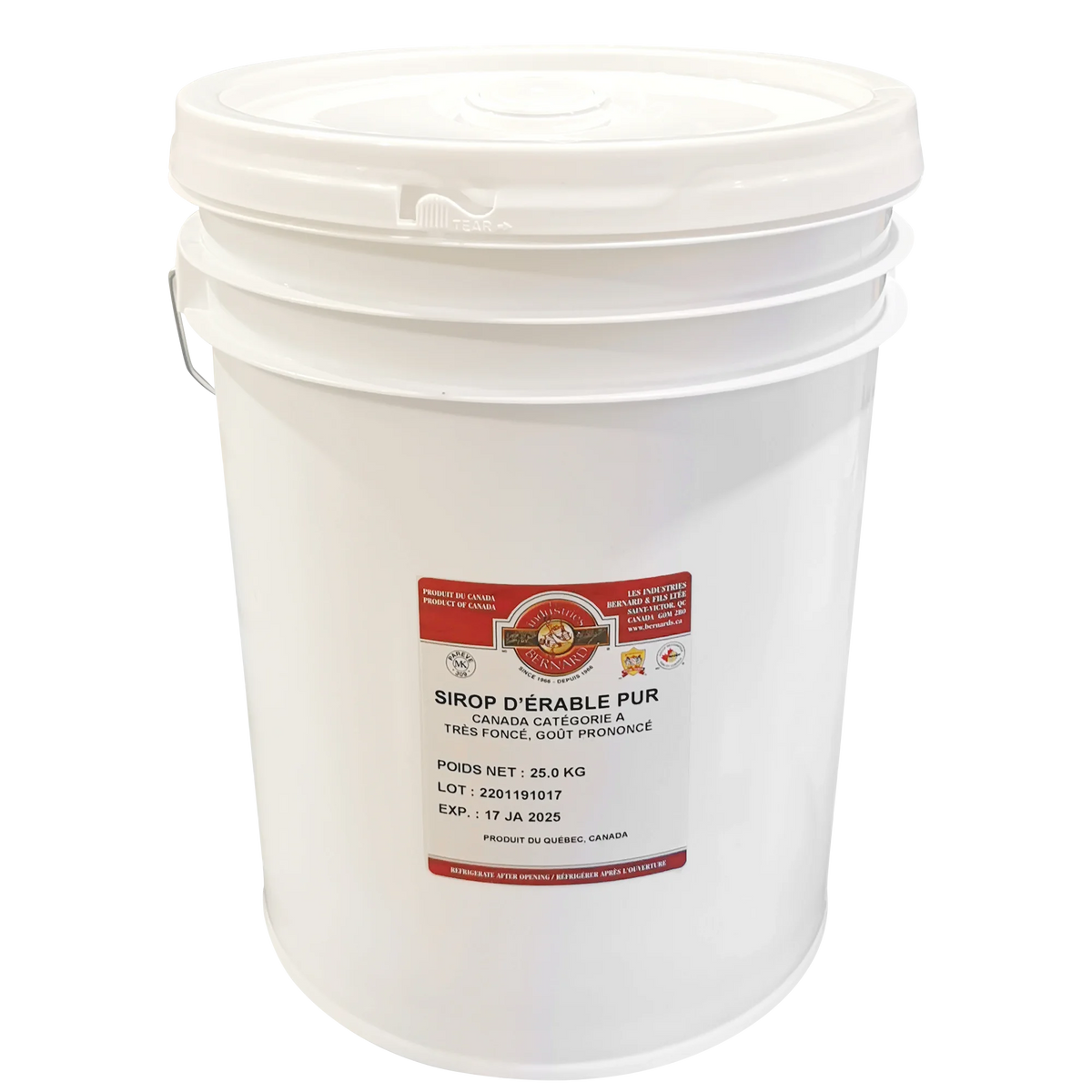 Bernard Pure Canada Grade A Very Dark Maple Syrup, 18.9 L